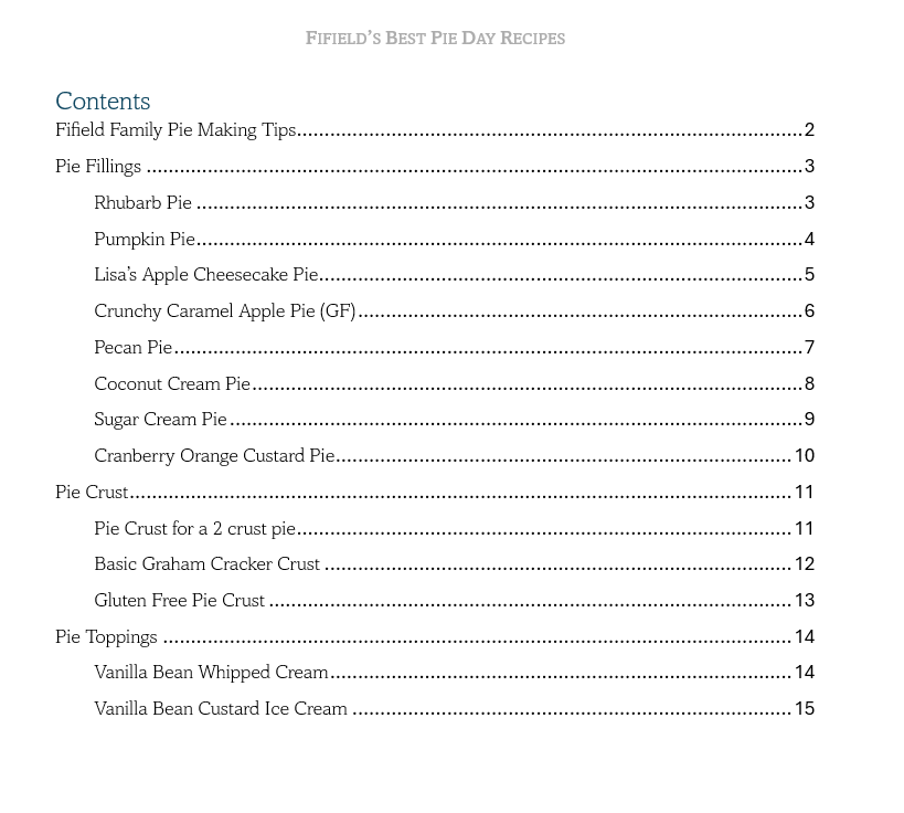 Fifield's Best Pie Day Recipes, E-Cookbook, Digital Download